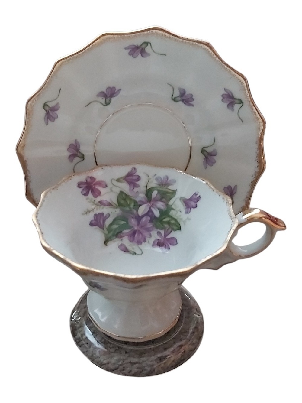 Vintage Westville Fine China Japan Teacup & Saucer Set - Purple Violets & Gold